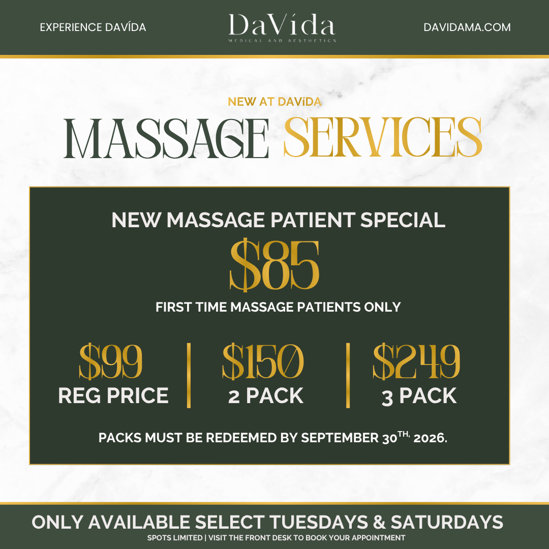 New At DaVida | Massage Services | $85 New Massage Patient Special